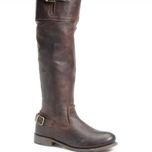 Vintage Shoe Company Ivy Engineer Buckle Strap Brown Leather Boots Knee Sz 9